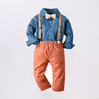 Bow Tie Polo Neck Top With Pants Boys Suit Baby Suspenders Outfit