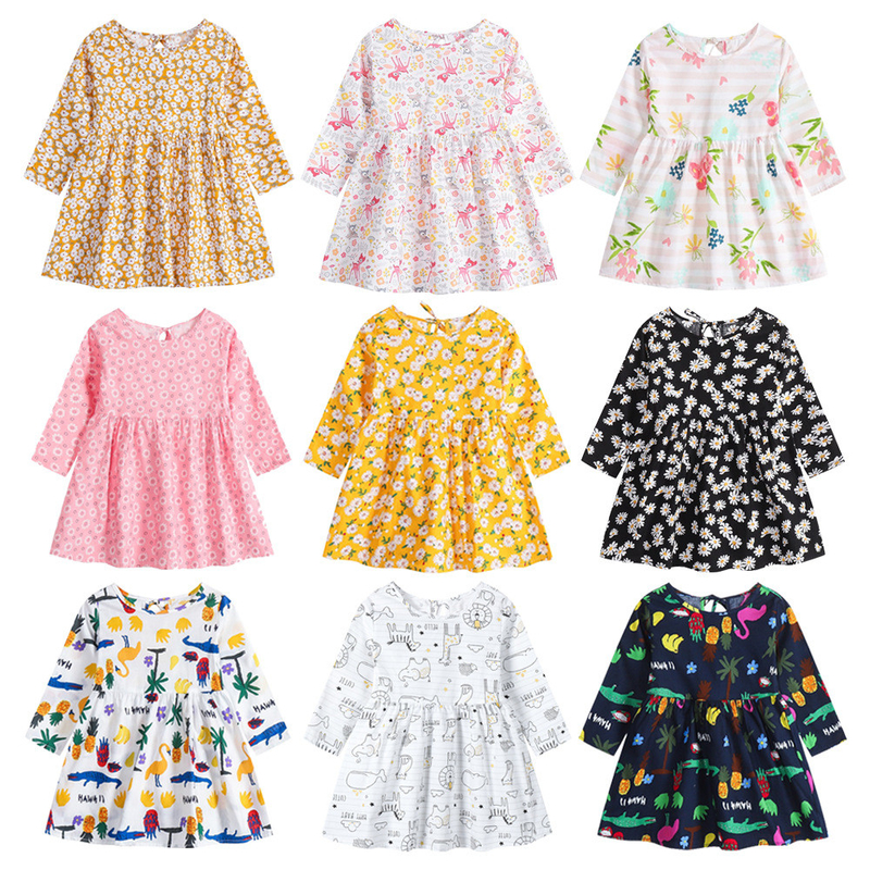 Spring Children's Clothing Girls Long Sleeve Dress Print Princess Dress