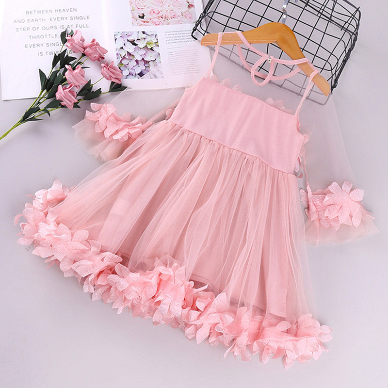 Children's Dress Clothing Girls Sweet Lace Mid Sleeve Tulle Princess Dress