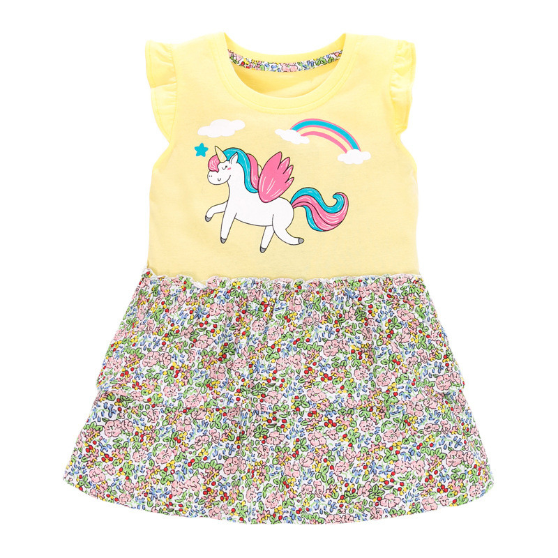 Girls Cotton Short Sleeved Dress Unicorn Pattern Dress Summer Children'S Clothing