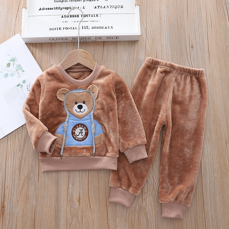 18kg Winter Toddler Unisex Children Thermal Bear Flannel Pajamas Set OEM