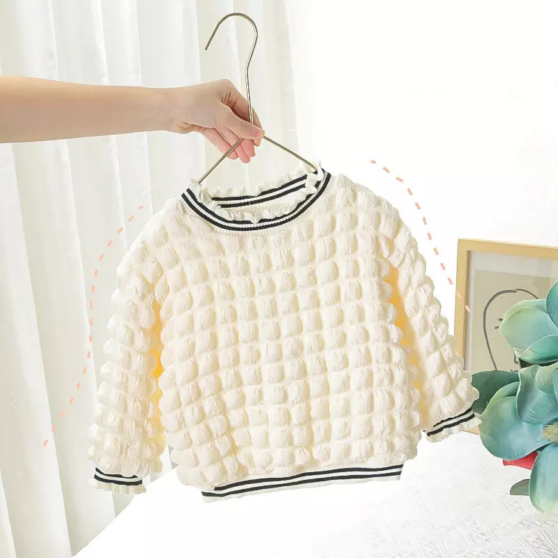 Cotton Polyester Winter Children'S Clothing Plush Blouse White Long Sleeve Pullover