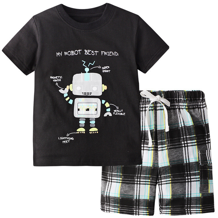 Summer Cotton Cartoon Robot Suit Little Boy Clothes